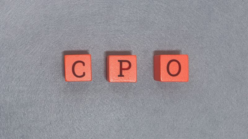 CPO concept with red blocks on gray background for business