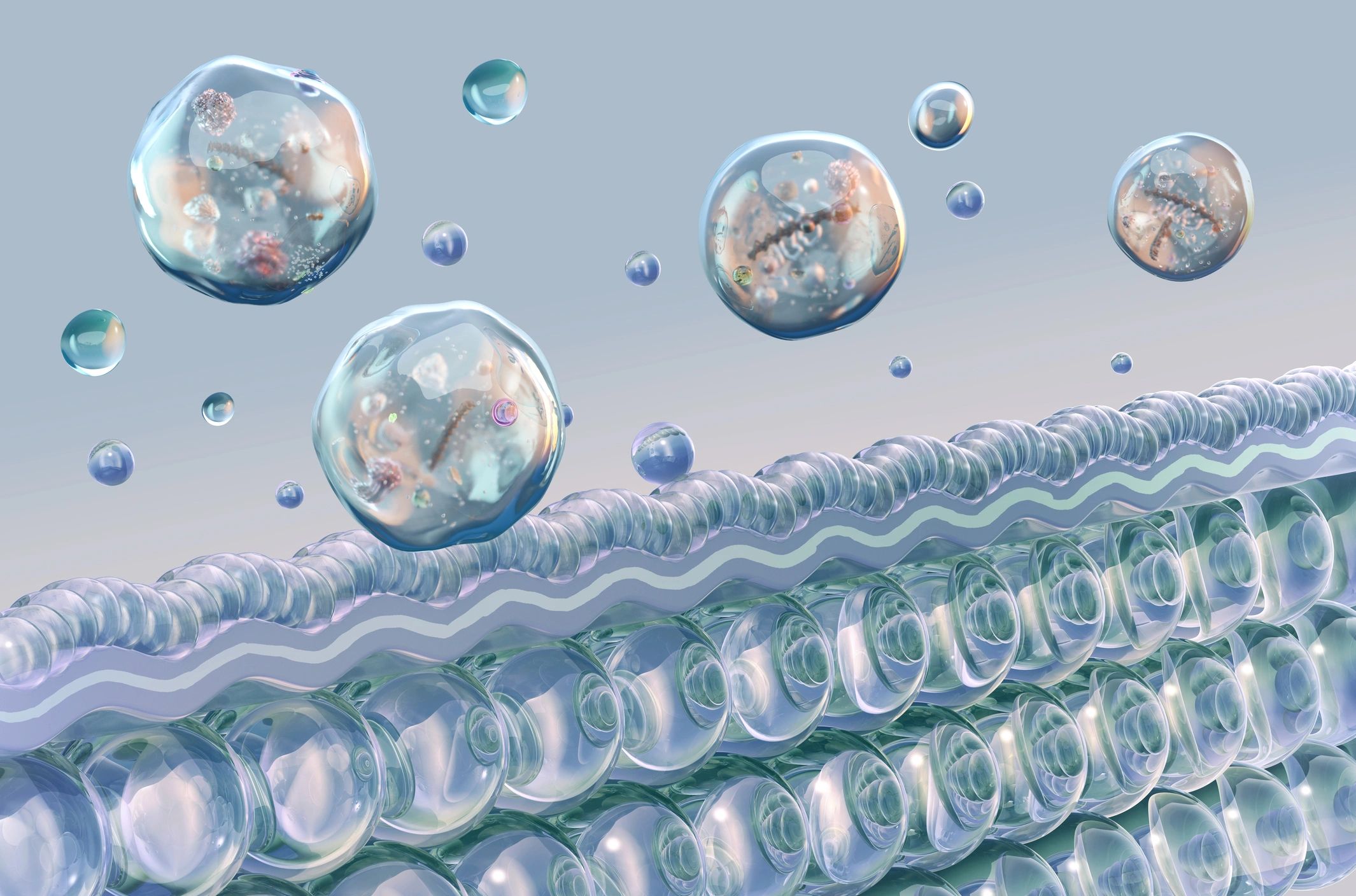 Transparent water droplets with membrane for filtration