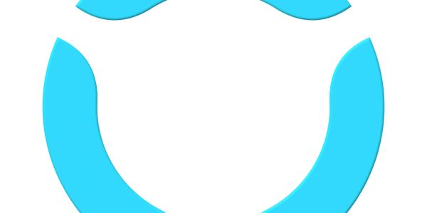 Blue circular shapes forming an incomplete ring on a white background.