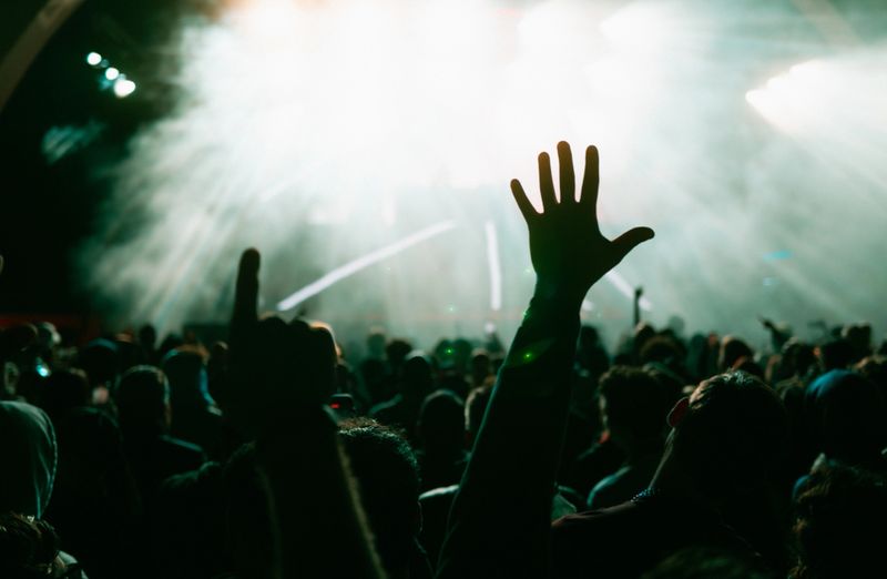 Concert Abstract - EDM - Dancing, Hands Raised - People Taking Pictures and Recording Videos with Smart Phones