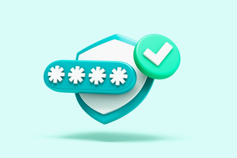 Shield with password field and check mark, representing verified login, secure authentication, or approved password protection. 3D illustration.