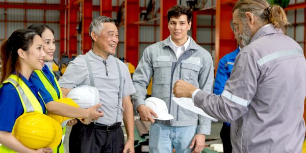 Group of construction workers discussing plans.
