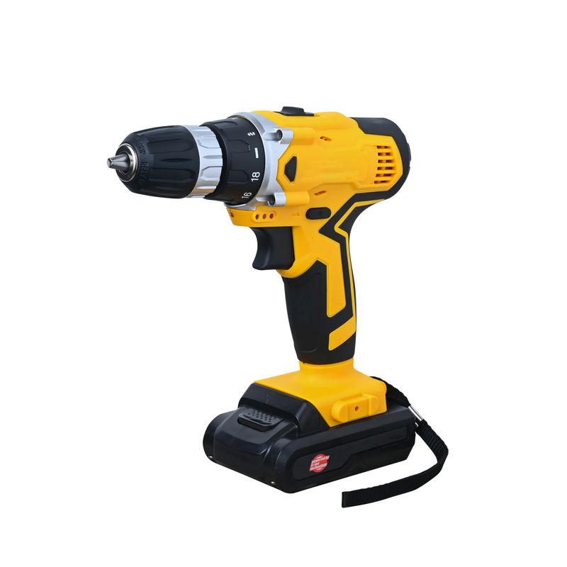 High-quality image of a yellow and black cordless drill with battery pack, isolated on white background, ideal for DIY and construction projects.
