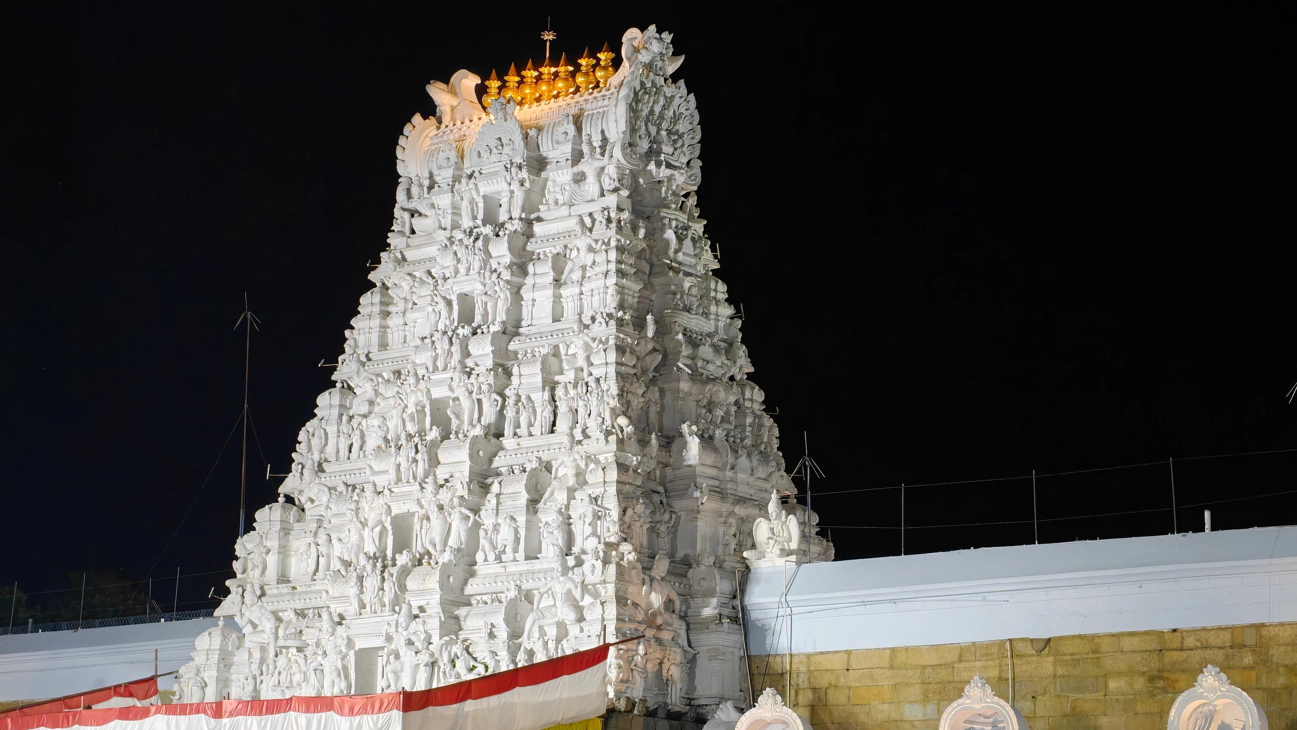 Beautiful View of Sri Venkateswara Swamy Temple Raja Gopuram in Tirumala, Tirupathi, Andhra Pradesh, India