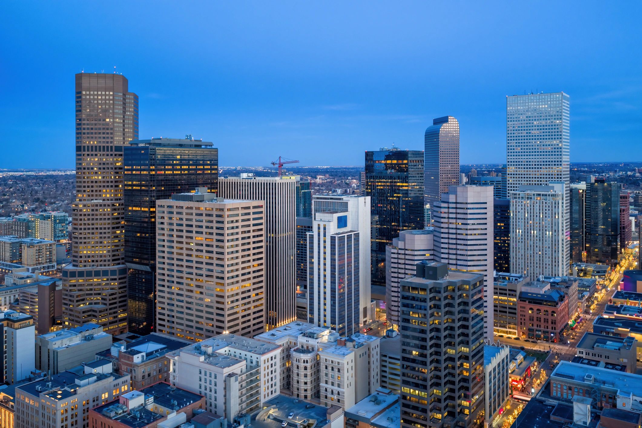 Denver Colorado skyline at dusk