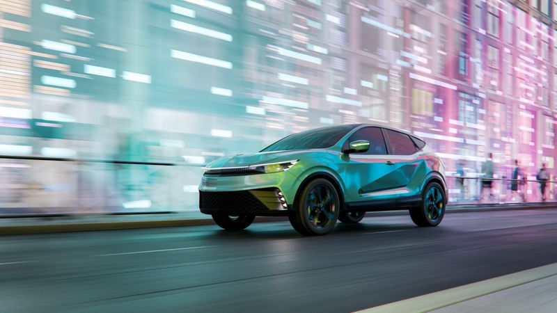 Generic modern city SUV speeding on the street. Vehicle is not based on any real (or concept) model/brand.