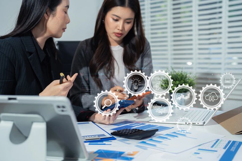 business team working on a project in the office or reviewing and discussing a business project.