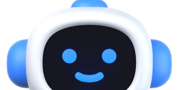 Cute blue and white robot face with a smiling expression.