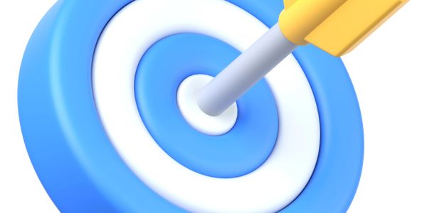 Yellow dart hitting the center of a blue and white target.