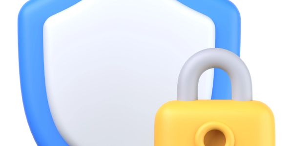 Blue shield and yellow padlock symbolizing security and protection.