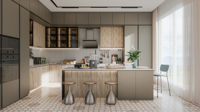 Modern kitchen design. 3D generated image.