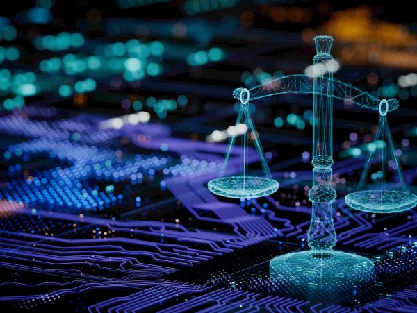 Digital scales over a circuit board background.