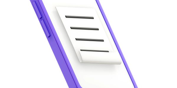 Purple smartphone with a floating document icon on screen.