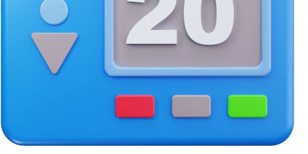 Blue digital timer showing 20 with colored buttons below.