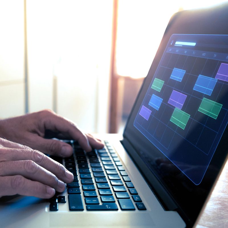 Enhancing Productivity: A Professional Using a Digital Calendar for Task Management on a Laptop