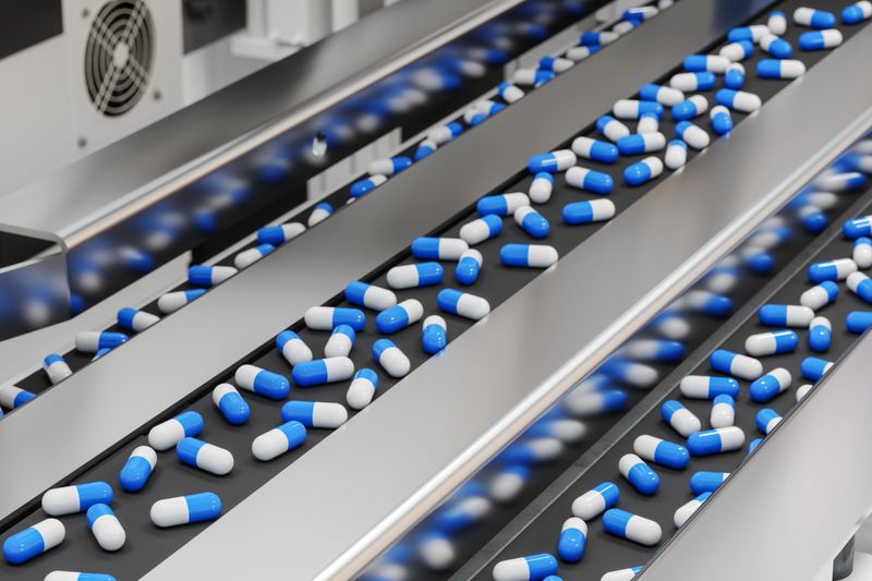 Pharmaceutical Capsules on Automated Production Line in Factory