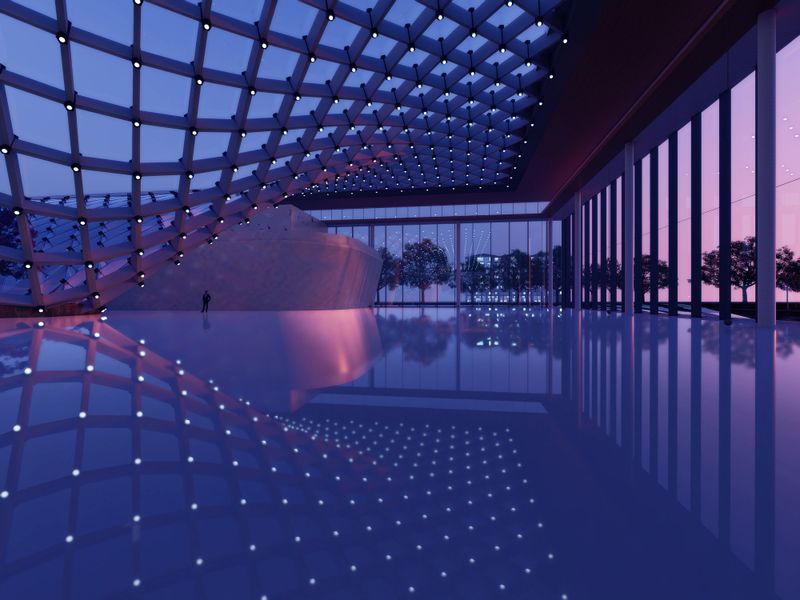 Modern building with sunlight comes in, 3d rendering