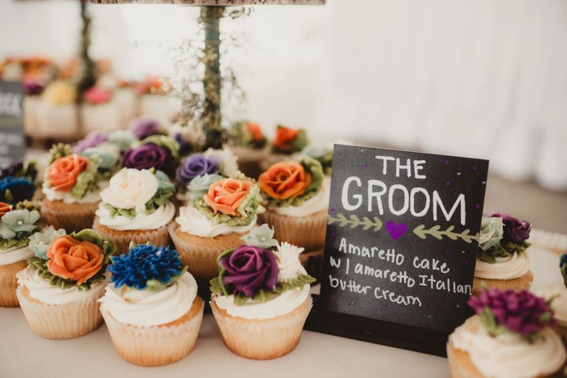 Wedding cupcakes with flower icing decoration on top
