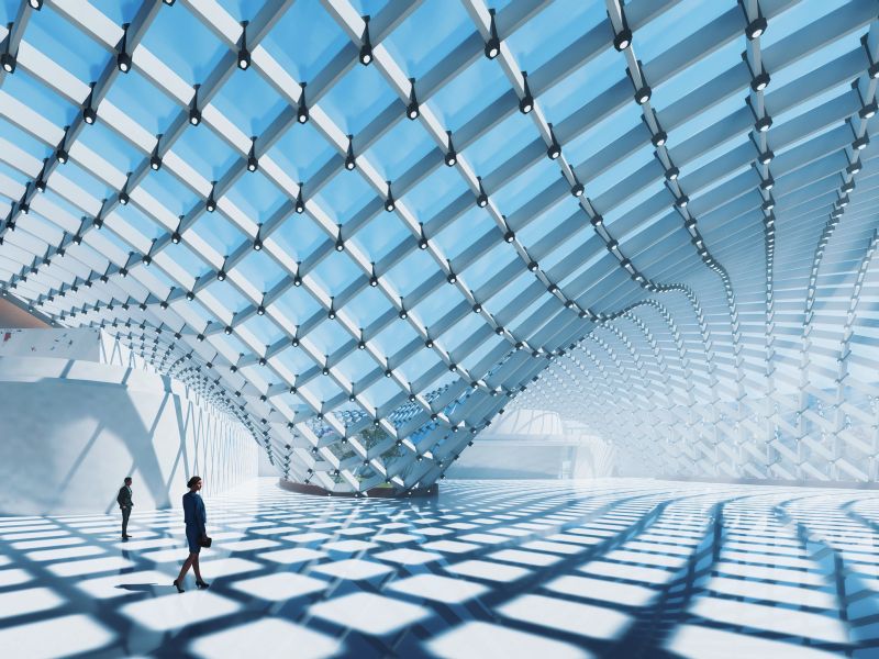 Modern building with sunlight comes in, 3d rendering