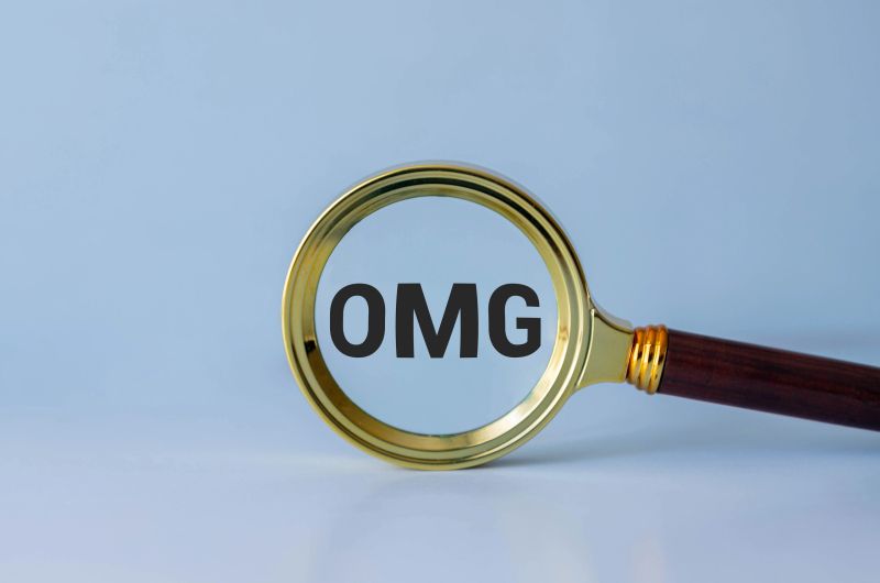 OMG! Embroidered Patch on a gray background