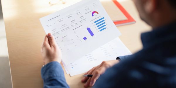 Financial growth chart with upward trends on a grid background.