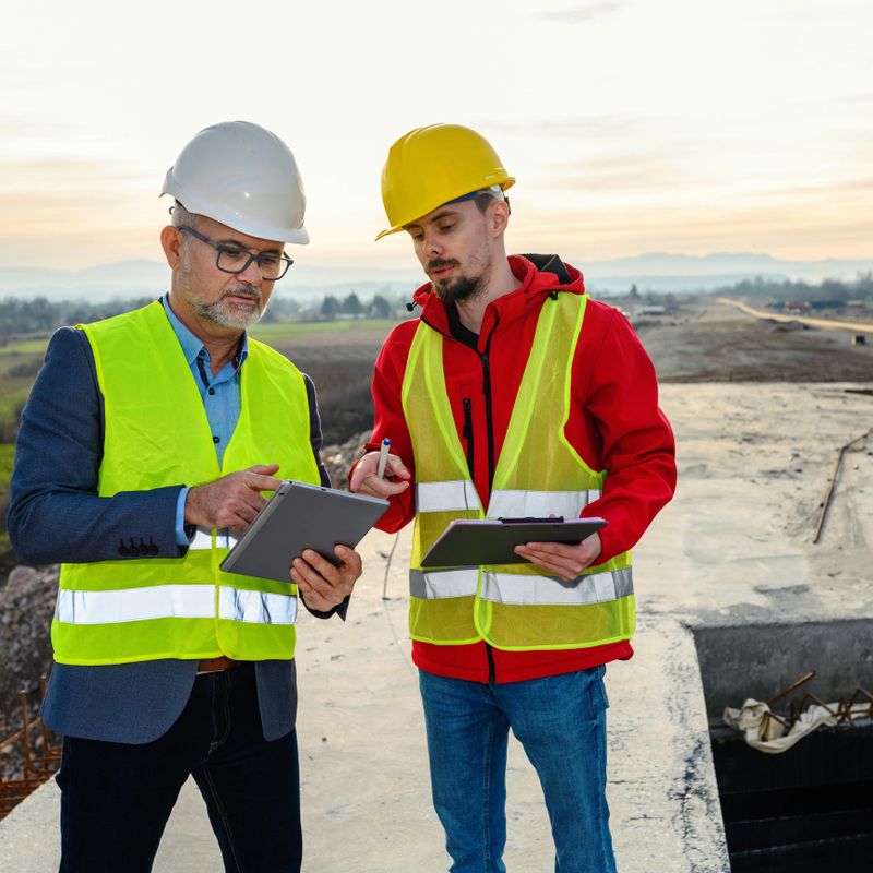 Engineer and investor on a road construction site
