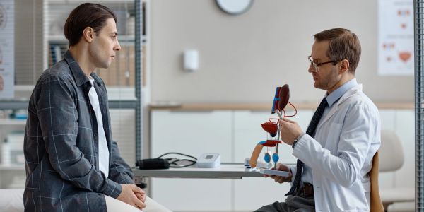 Doctor explaining kidney function to patient.