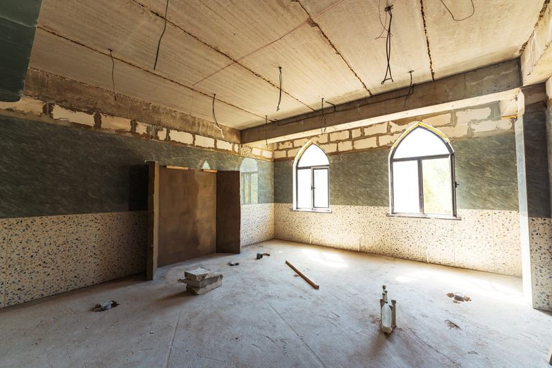 Sunlit Room With Arched Windows, Conservation Crew Planning Repairs And Documenting Mosaic Dado, Aged Plaster .