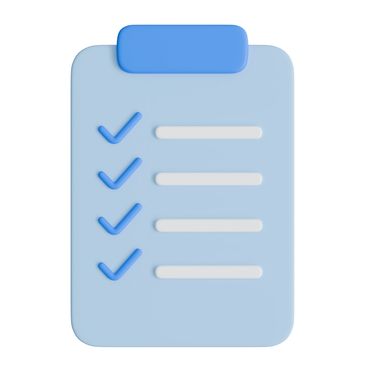 Blue clipboard with checklist and checkmarks.