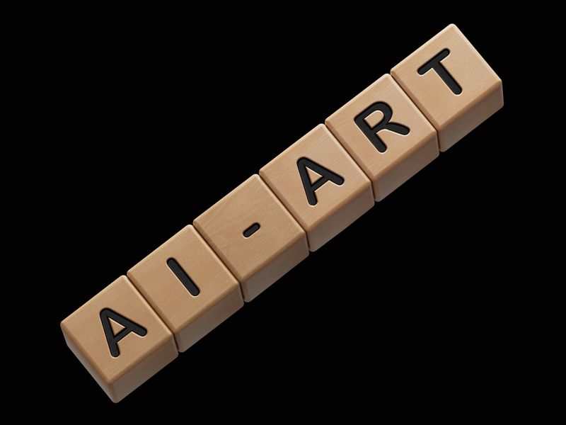 wooden cube block with AI ART business word.close up of wooden elements,Business Concept.3D rendering on black Screen for footage and clipping path.