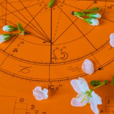 Astrological chart with flowers and petals.