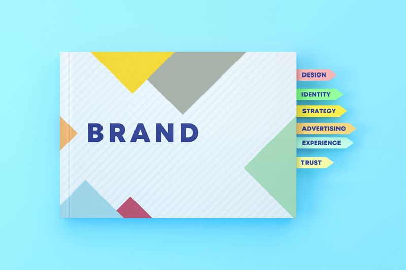 Brand book and related words on sticky notes. Strategy And Planning Concept.