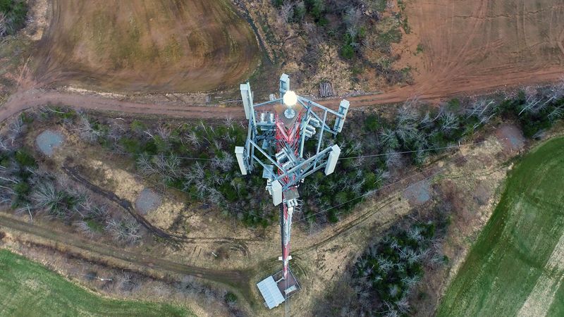 Aerial view of a cellular repeater tower.