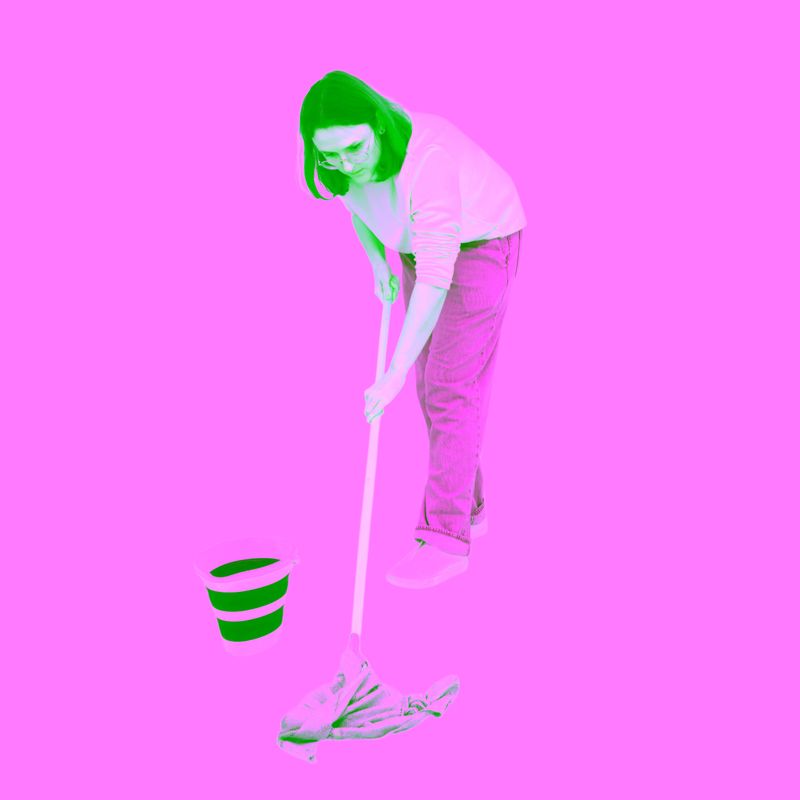 Woman cleaner mopping floor with bucket. Housewife washing surface with mop. Daily household chores and routine work. Cleaning occupation. Professional service maintenance staff isolated.