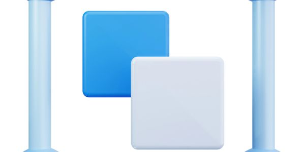 Two squares between two blue pillars on a white background.