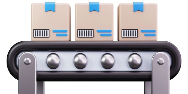 Conveyor belt with three packages.