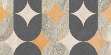 Geometric tile pattern with star shapes in earthy tones.