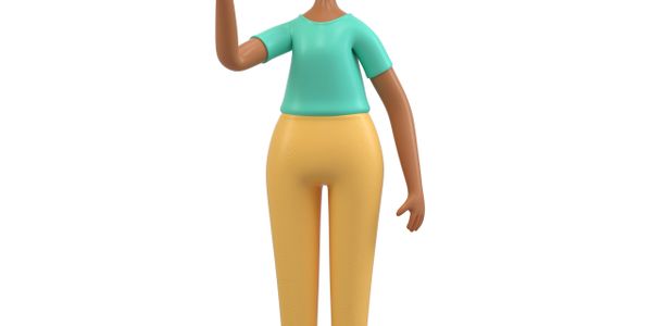 3D cartoon woman waving with a friendly smile.
