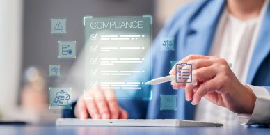 Person interacting with digital compliance checklist.