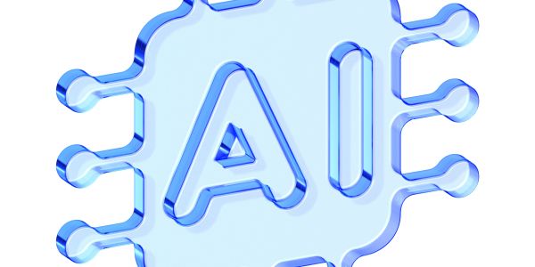 Blue AI chip icon representing artificial intelligence technology.