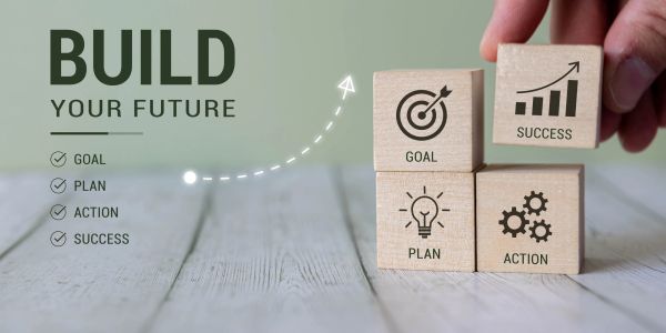 Building blocks labeled goal, plan, action, and success.
