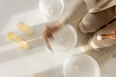 Elegant crystal bowls for healing and meditation.