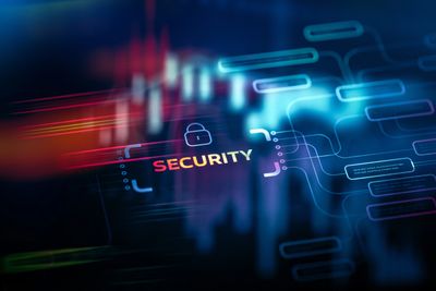 Digital security concept with lock icon and text.