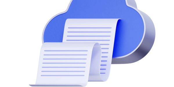 3D cloud icon with a long document scroll emerging from it.