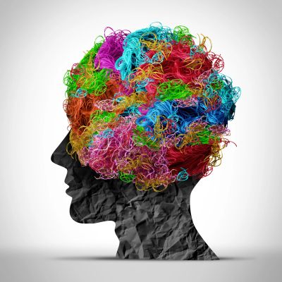 Colorful curly hair on a silhouette head.