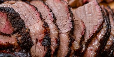 Close-up of sliced grilled steak.