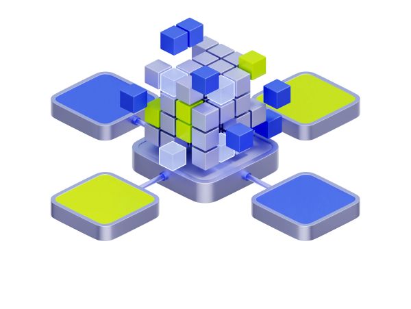 3D illustration of interconnected colorful cubes representing data or technology.