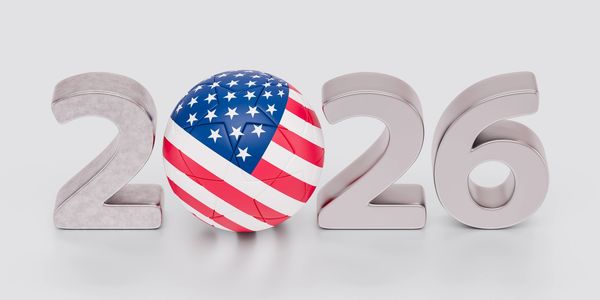 2026 with a ball wrapped in the American flag representing the zero.