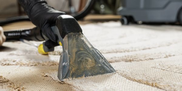 Vacuum cleaning carpet with upholstery tool.