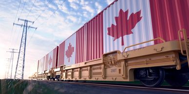 Train with Canadian flag designs on containers.